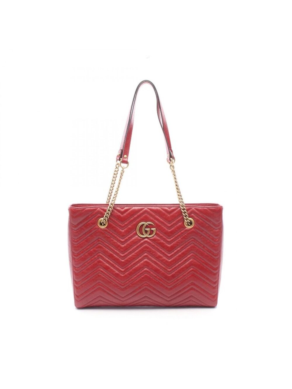 Gucci Tote GG Marmont Red Leather Zip Chain